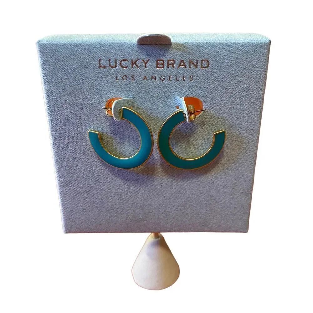 Lucky Brand Sea Foam Green & Gold Toned Thin 3/4 Hoops.